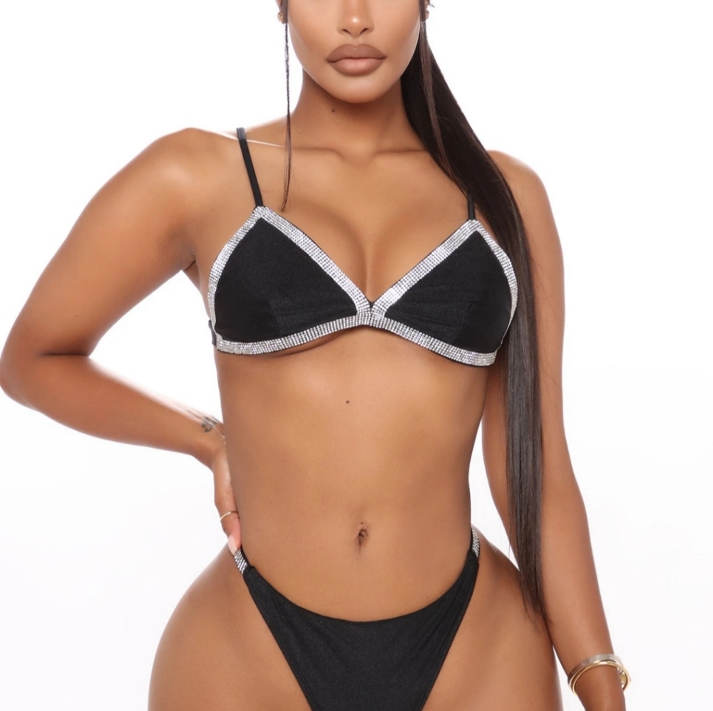 Glitz rhinestone trim bikini 2 piece